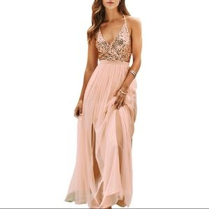 {NWT} Rose Gold Tulle Sequined Dress